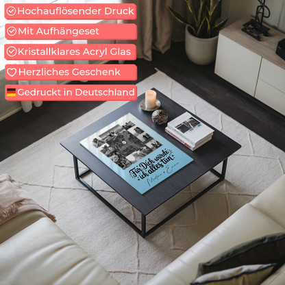 Personalisierte Foto Acrylglas Wanddeko mit 10 Fotos und Karte in der Mitte Für dich würde ich alles tun