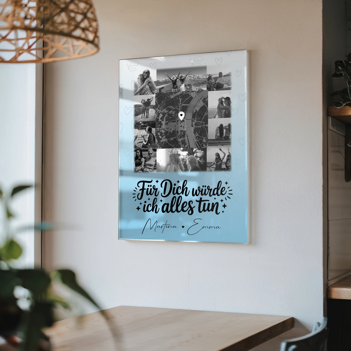 Personalisierte Foto Acrylglas Wanddeko mit 10 Fotos und Karte in der Mitte Für dich würde ich alles tun