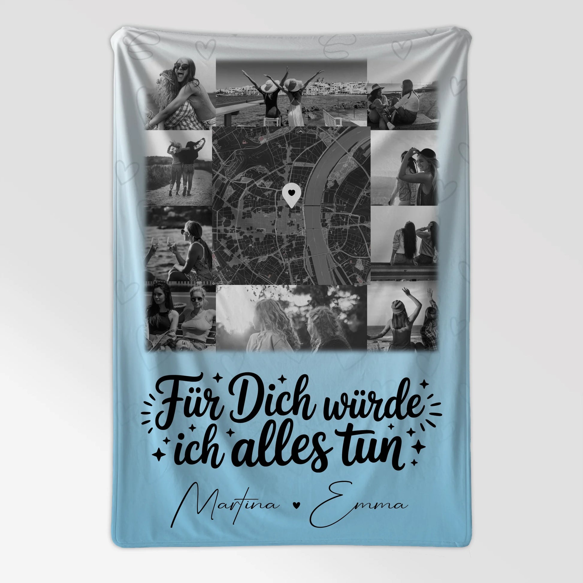 Personalisierte Kuscheldecke Mit Namen 10 Fotos und Karte in der Mitte Für dich würde ich alles tun 7