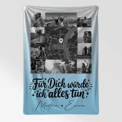 Personalisierte Kuscheldecke Mit Namen 10 Fotos und Karte in der Mitte Für dich würde ich alles tun 7