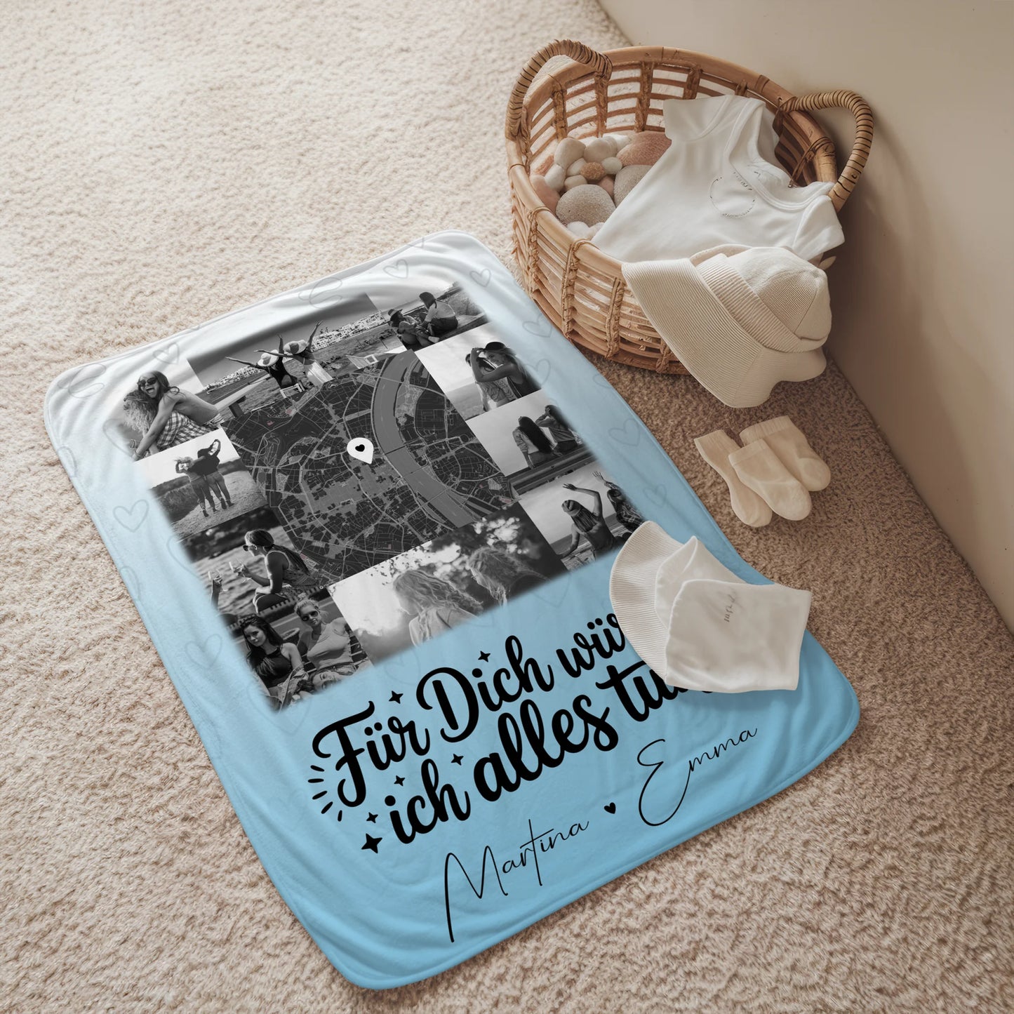 Personalisierte Kuscheldecke Mit Namen 10 Fotos und Karte in der Mitte Für dich würde ich alles tun 2
