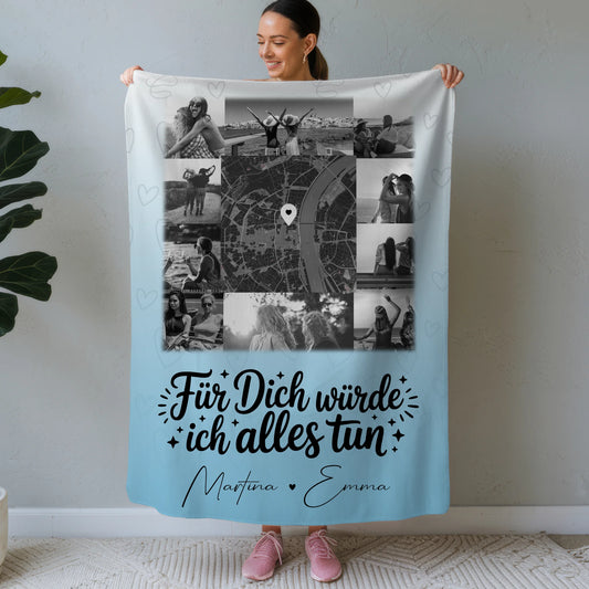 Personalisierte Kuscheldecke Mit Namen 10 Fotos und Karte in der Mitte Für dich würde ich alles tun 1