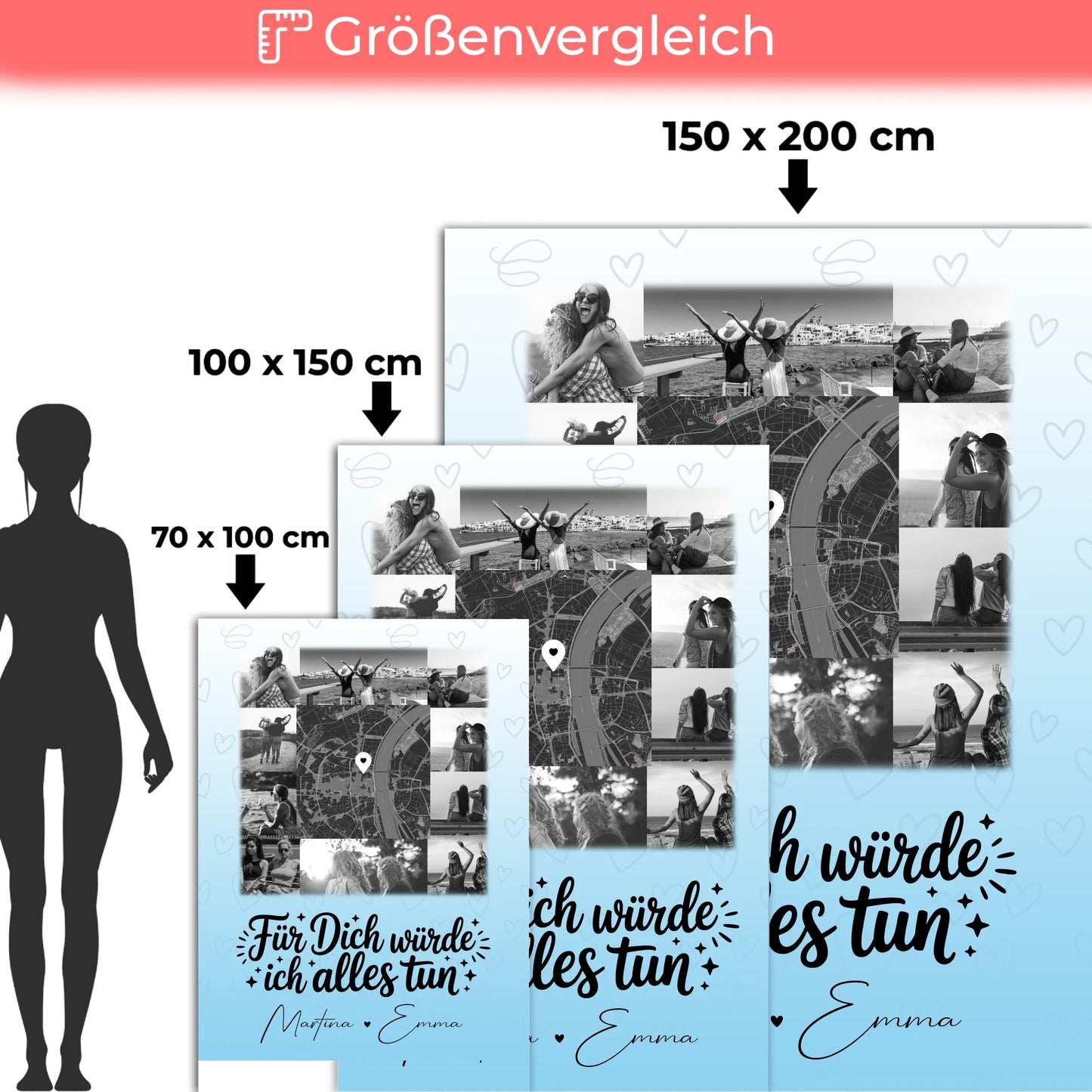 Personalisierte Kuscheldecke Mit Namen 10 Fotos und Karte in der Mitte Für dich würde ich alles tun 5