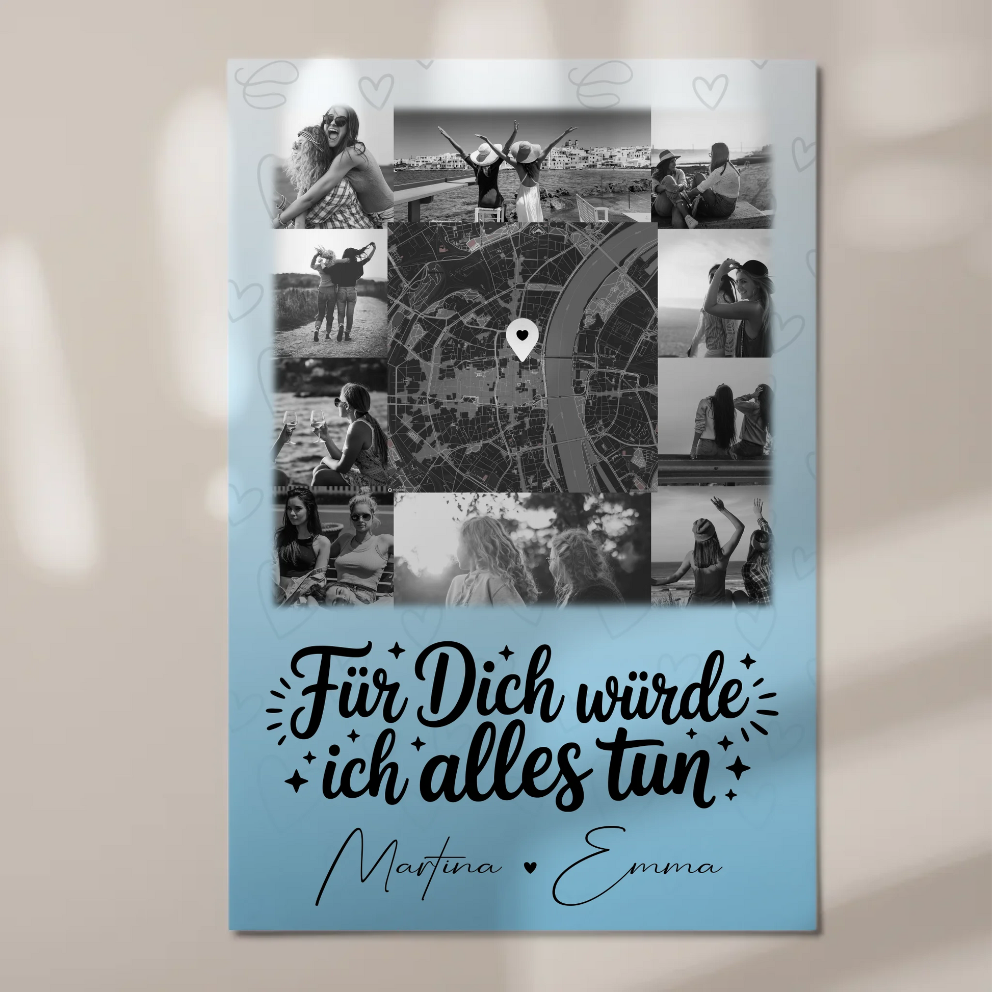 Magnetposter Fotoboard mit 10 Fotos und Karte in der Mitte Für dich würde ich alles tun 1