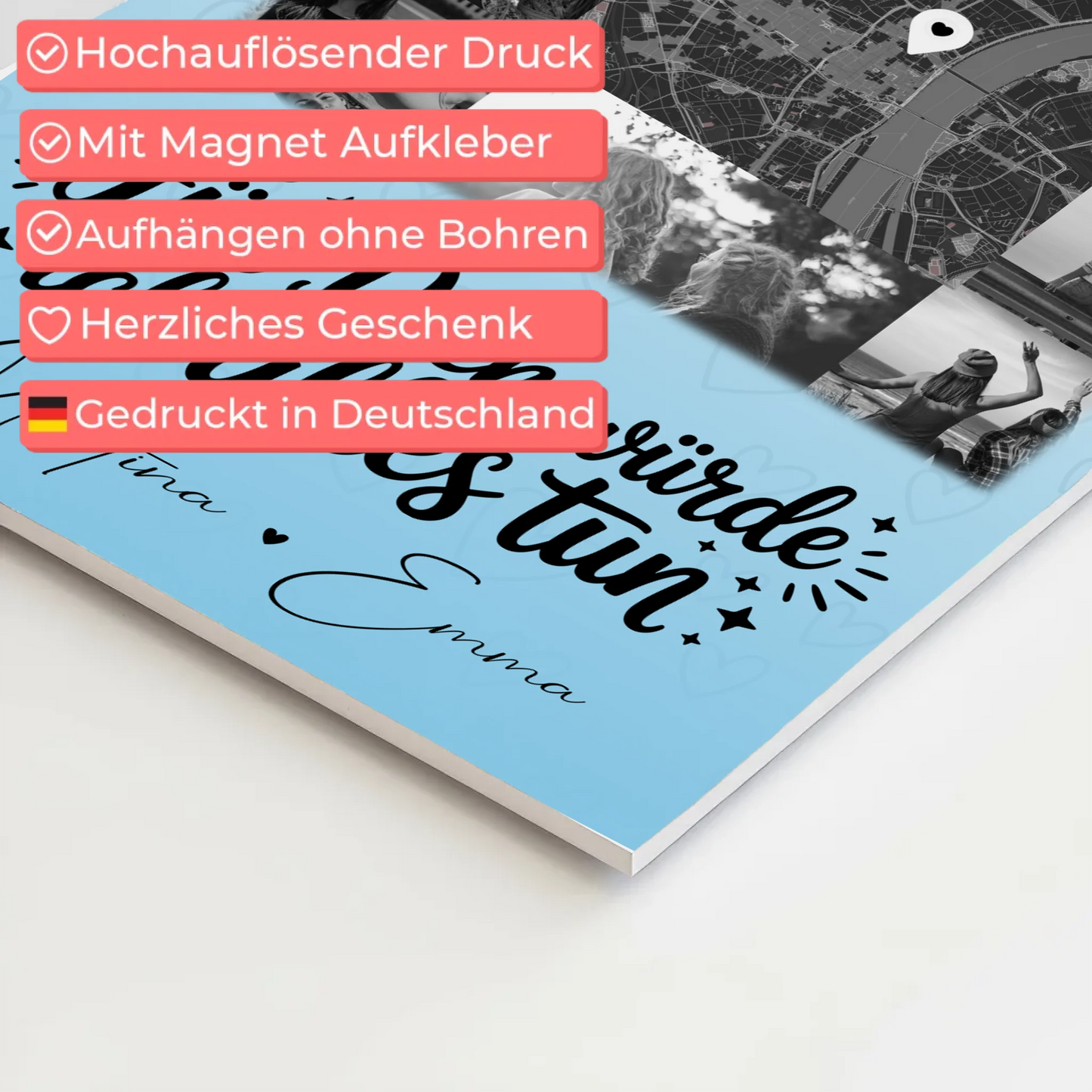 Magnetposter Fotoboard mit 10 Fotos und Karte in der Mitte Für dich würde ich alles tun 4