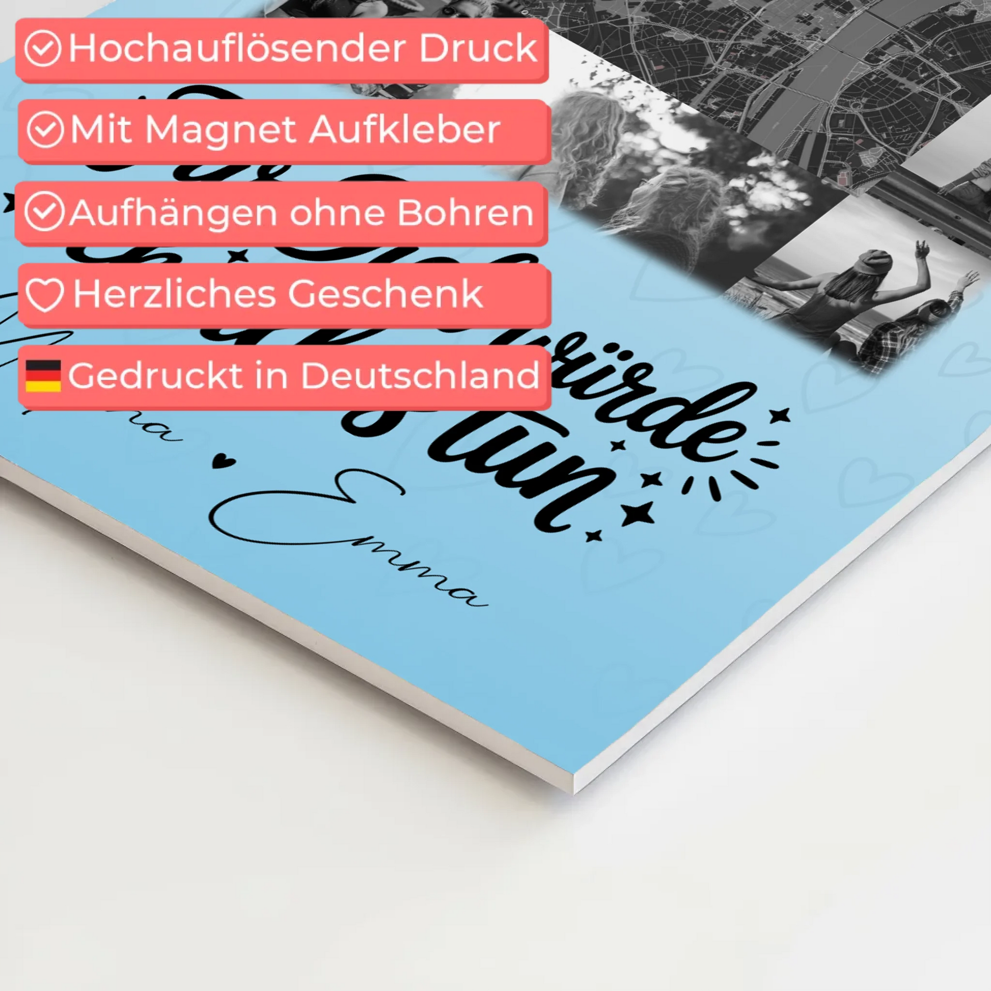Magnetposter Fotoboard mit 10 Fotos und Karte in der Mitte Für dich würde ich alles tun 10
