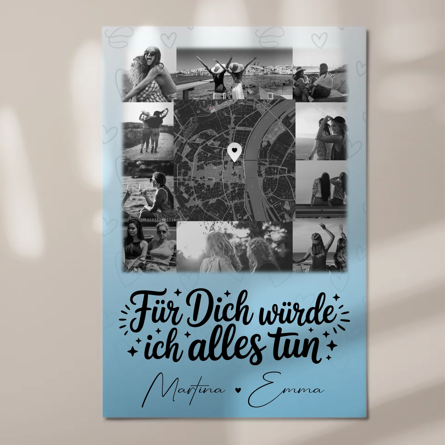 Magnetposter Fotoboard mit 10 Fotos und Karte in der Mitte Für dich würde ich alles tun