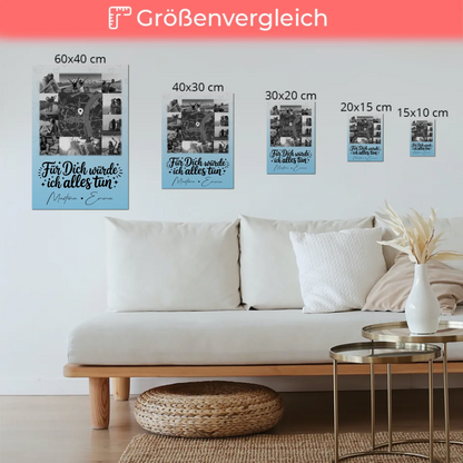 Magnetposter Fotoboard mit 10 Fotos und Karte in der Mitte Für dich würde ich alles tun