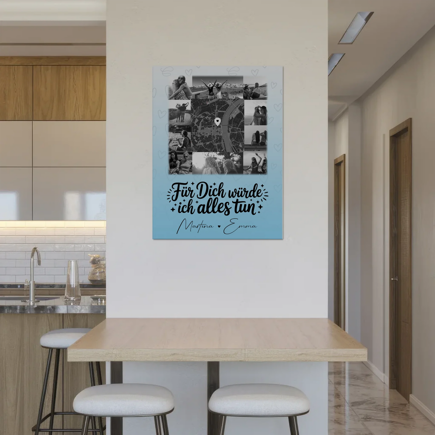 Magnetposter Fotoboard mit 10 Fotos und Karte in der Mitte Für dich würde ich alles tun