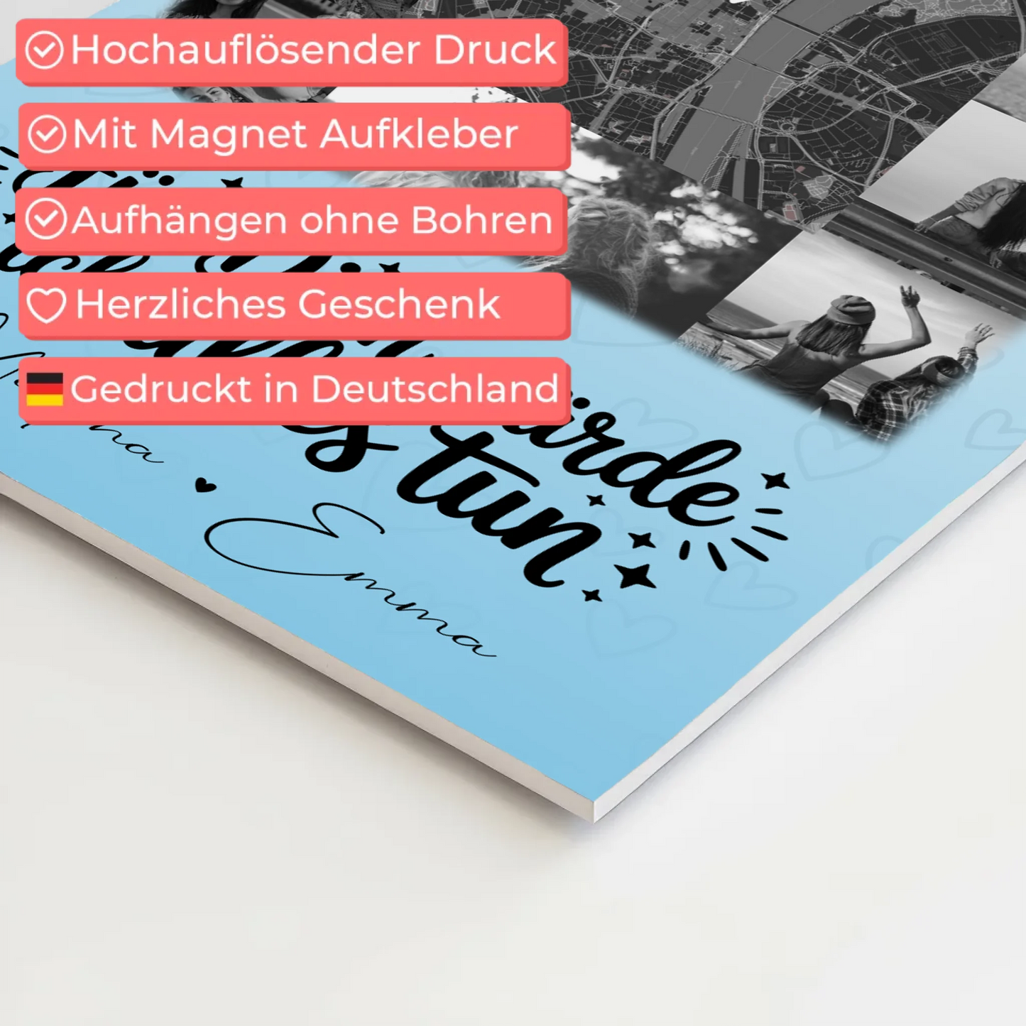 Magnetposter Fotoboard mit 10 Fotos und Karte in der Mitte Für dich würde ich alles tun