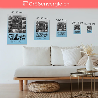Magnetposter Fotoboard mit 10 Fotos und Karte in der Mitte Für dich würde ich alles tun