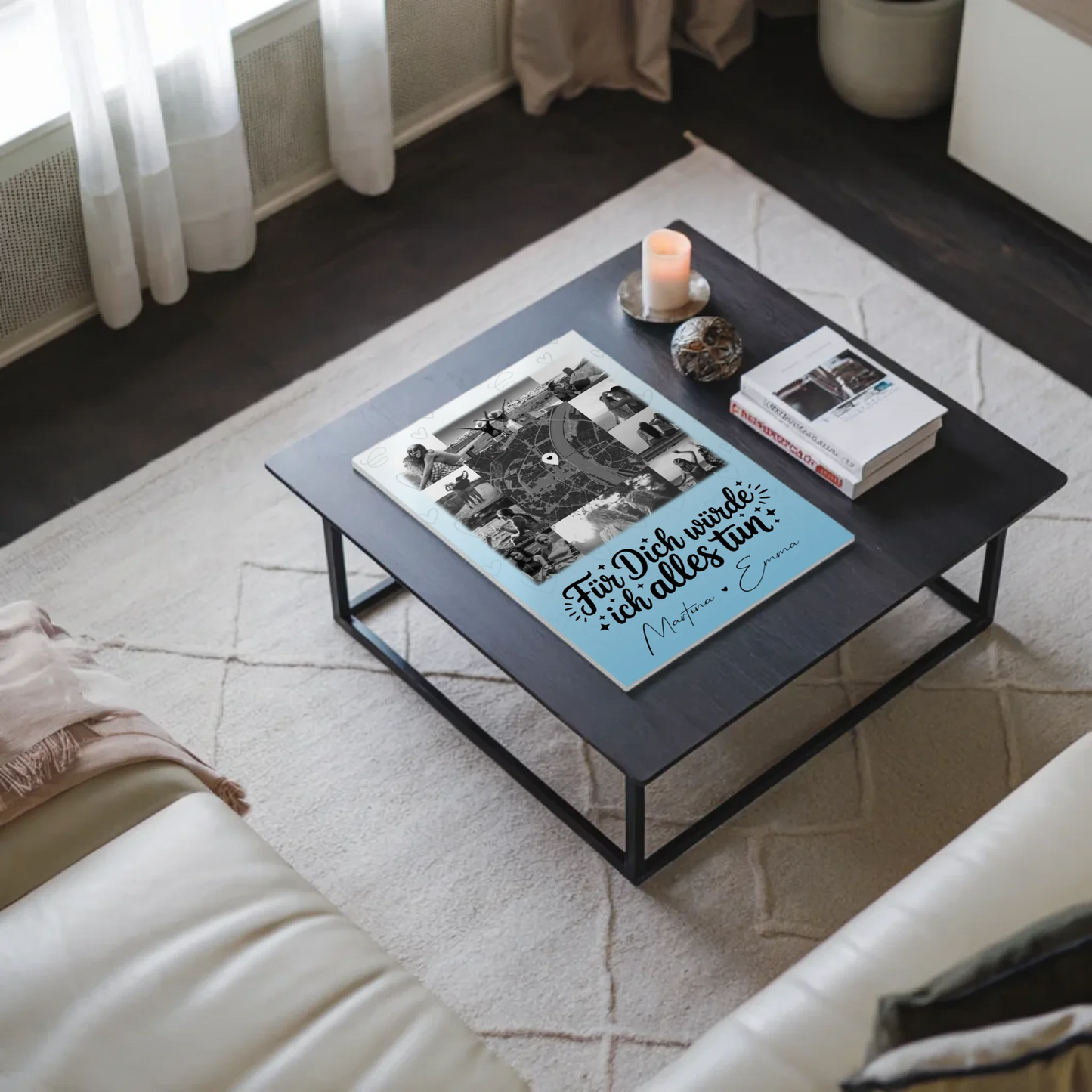 Magnetposter Fotoboard mit 10 Fotos und Karte in der Mitte Für dich würde ich alles tun