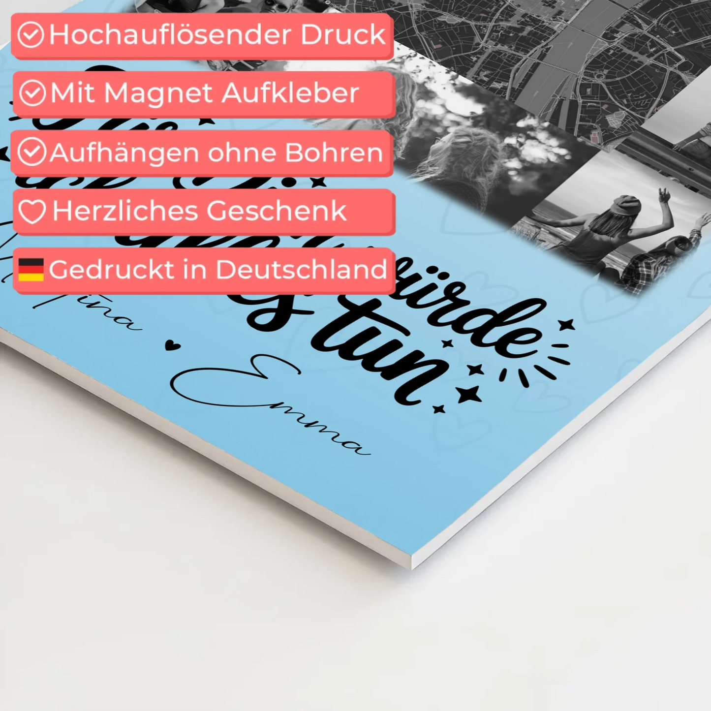 Magnetposter Fotoboard mit 10 Fotos und Karte in der Mitte Für dich würde ich alles tun