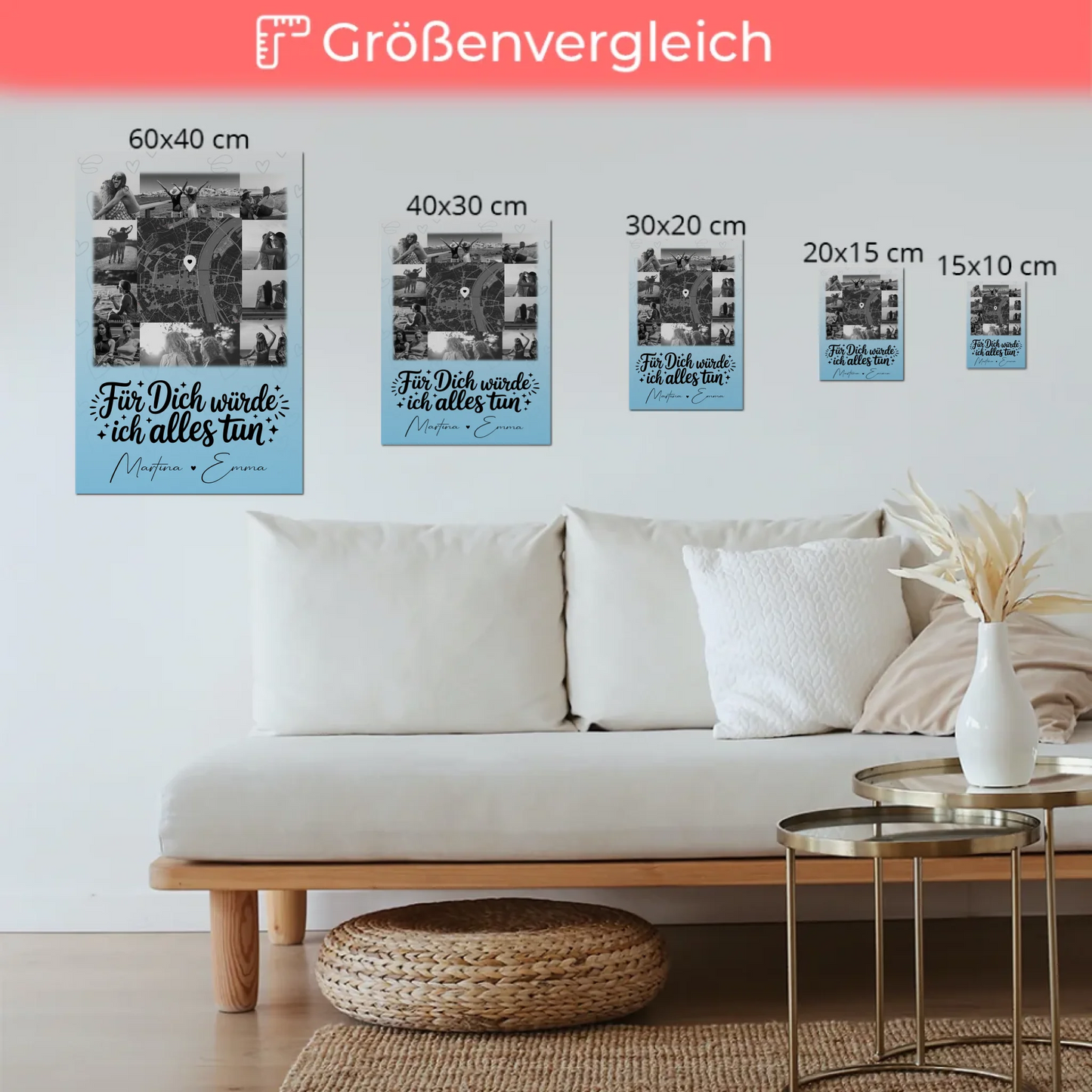 Magnetposter Fotoboard mit 10 Fotos und Karte in der Mitte Für dich würde ich alles tun