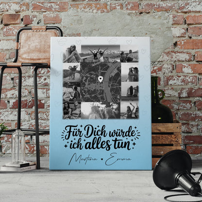 Personalisierte Leinwand Schwester mit 10 Fotos und Karte in der Mitte Für dich würde ich alles tun