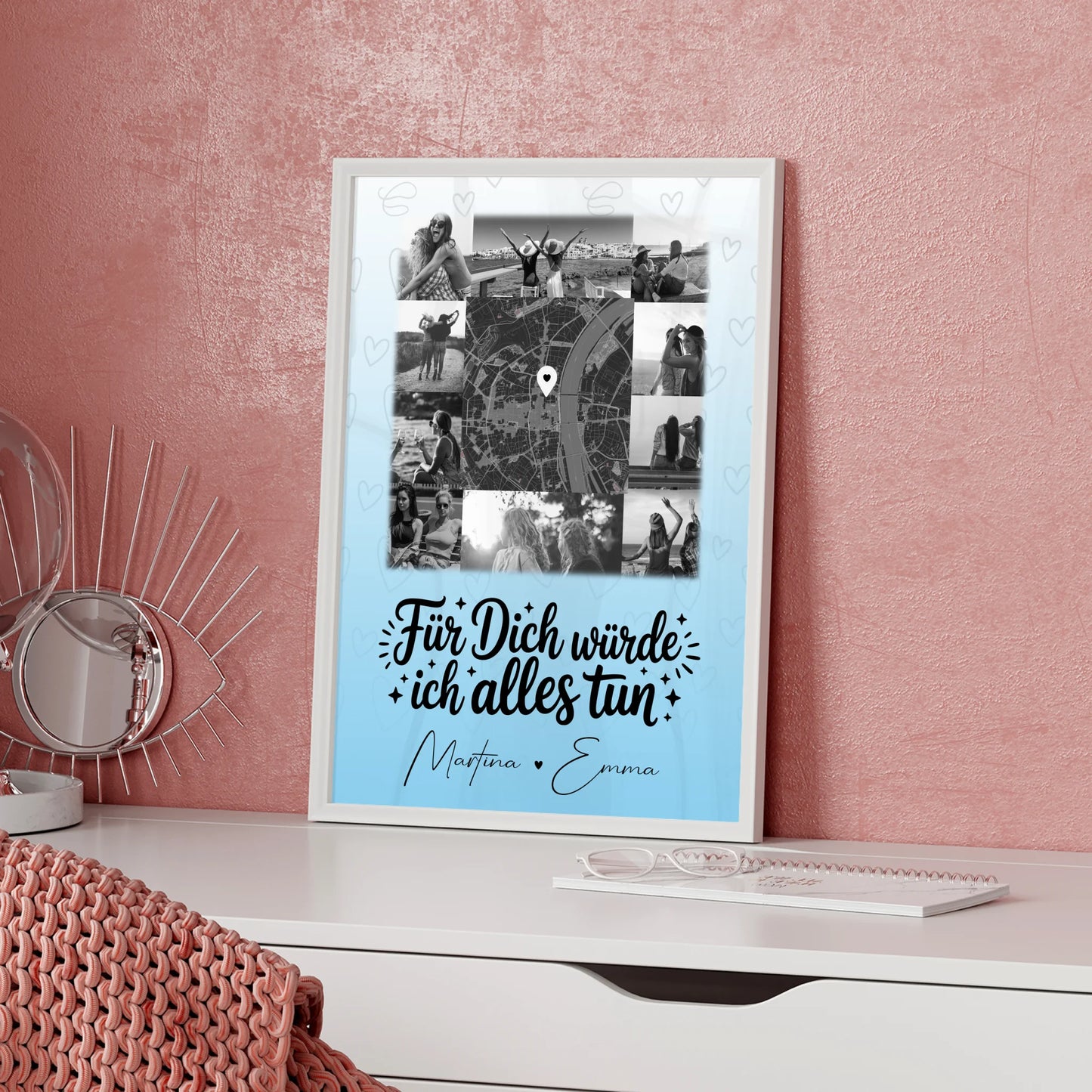 Karten Poster Personalisiert mit 10 Fotos und Karte in der Mitte Für dich würde ich alles tun
