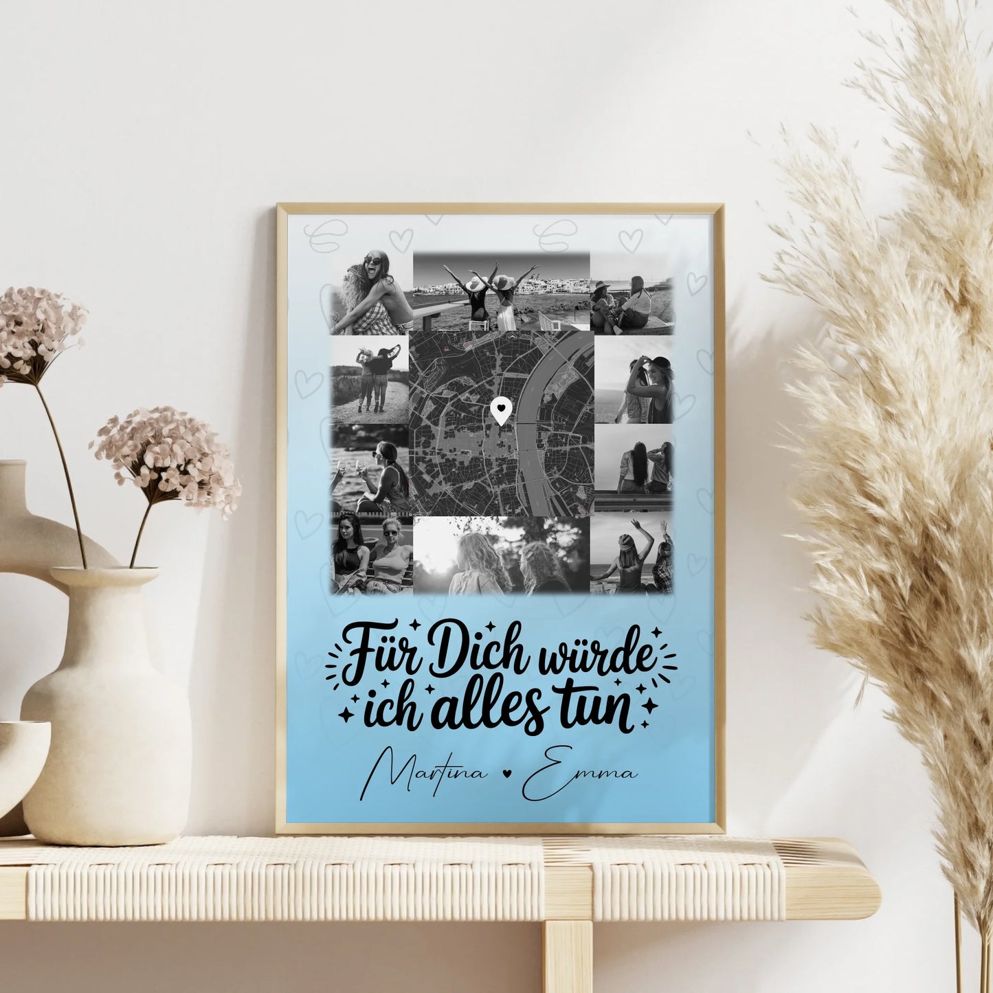 Karten Poster Personalisiert mit 10 Fotos und Karte in der Mitte Für dich würde ich alles tun