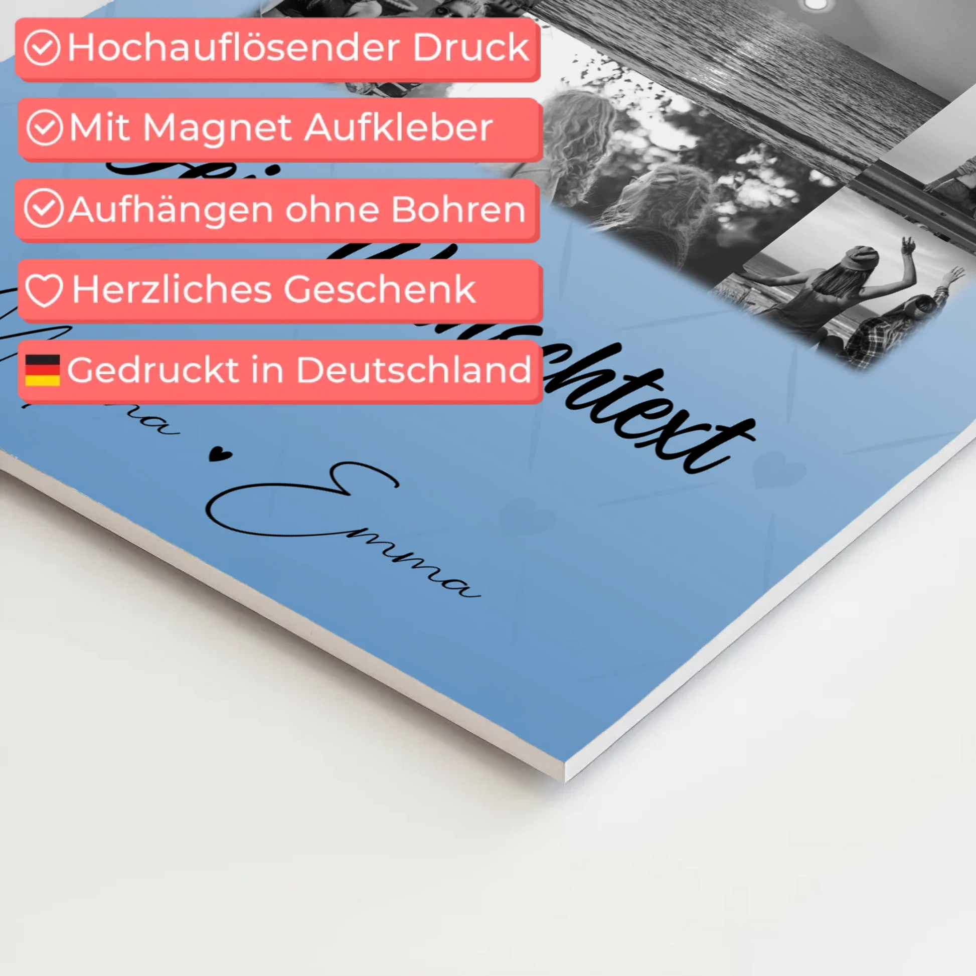 Personalisiertes Fotoboard Poster Magnetisch mit 11 Fotos und Wunschtext für individuelle Geschenke 10