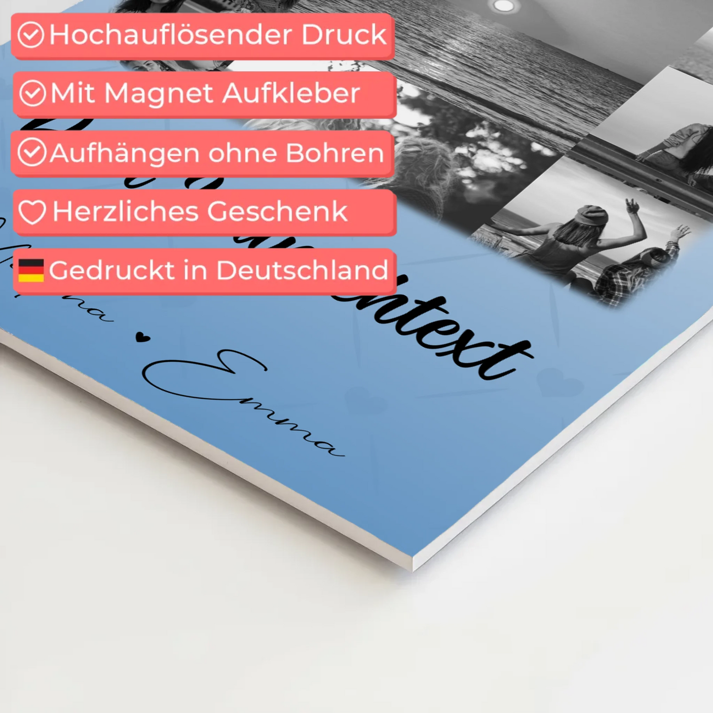 Personalisiertes Fotoboard Poster Magnetisch mit 11 Fotos und Wunschtext für individuelle Geschenke