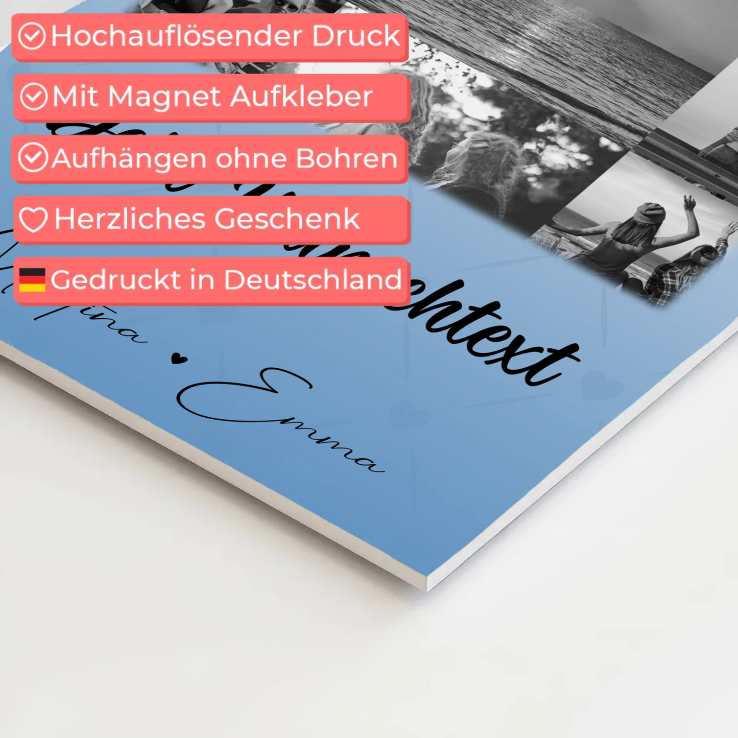 Personalisiertes Fotoboard Poster Magnetisch mit 11 Fotos und Wunschtext für individuelle Geschenke