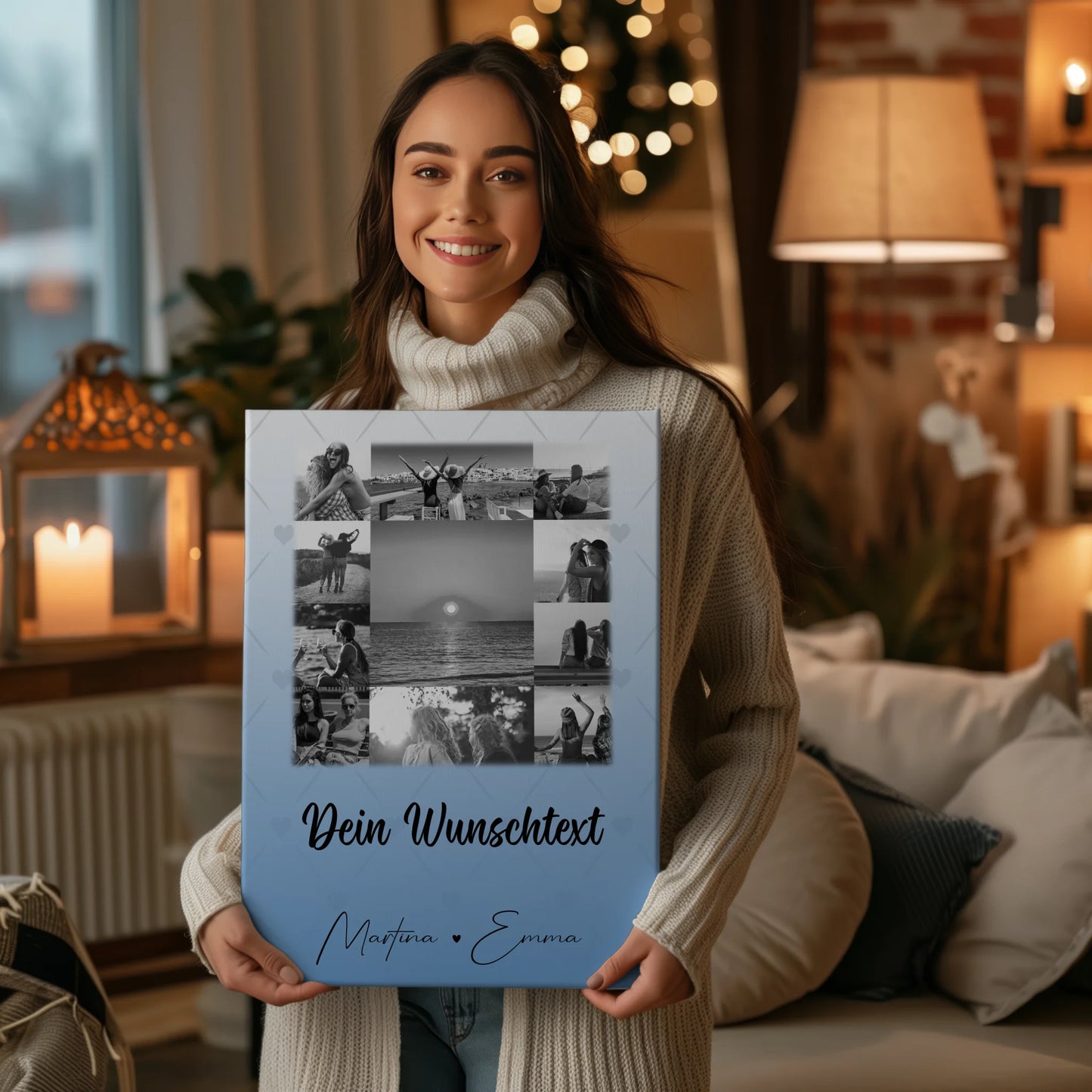 Personalisierte Leinwand Schwester mit 11 Fotos und Wunschtext – Individuelles Geschenk