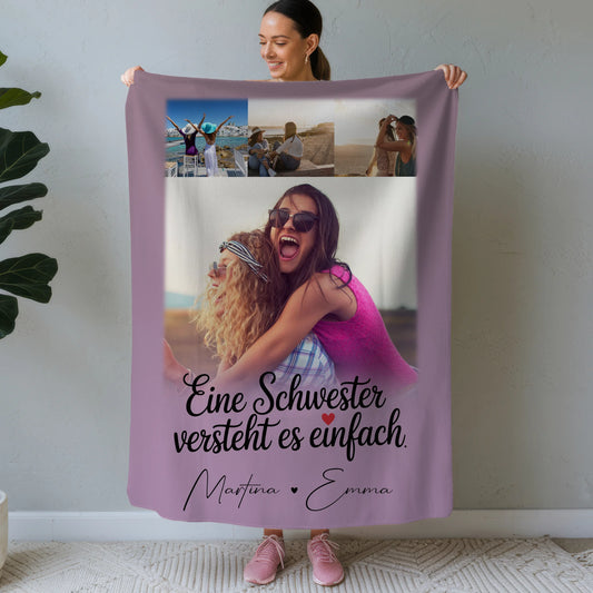 Kuscheldecke Mit Namen 4 Fotos Eine Schwester versteht es personalisiertes Geschenk 1