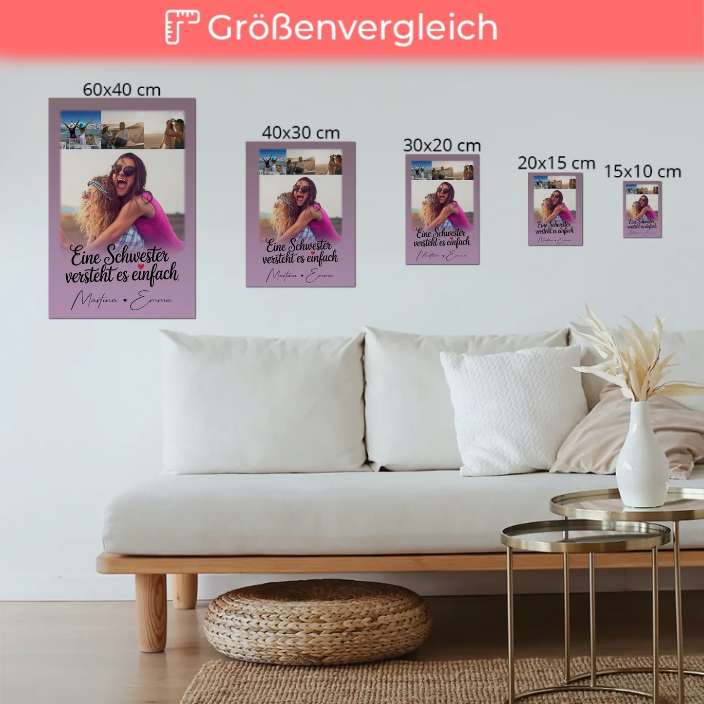 Personalisiertes Fotoboard Poster Magnetisch mit 4 Fotos Eine Schwester versteht es