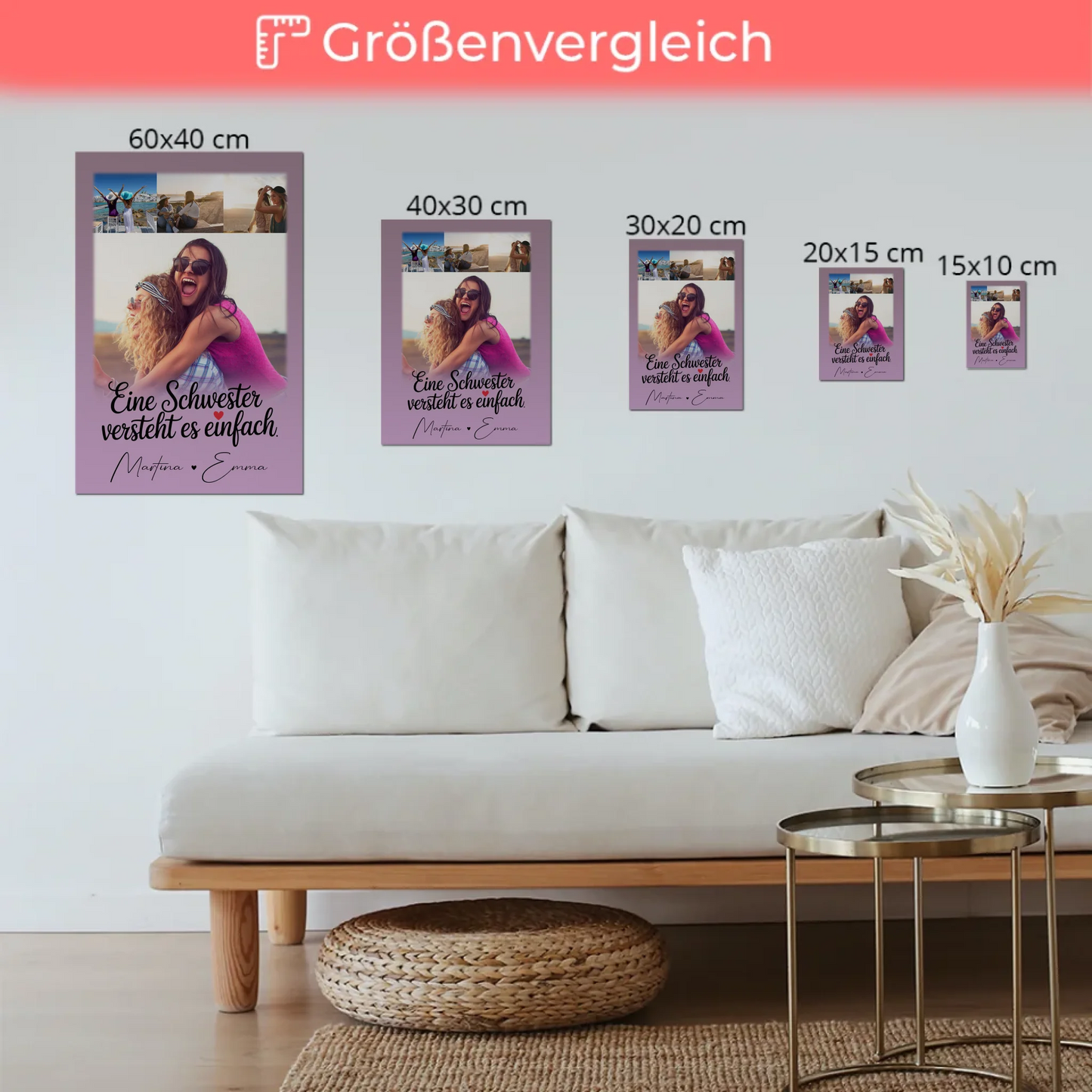 Personalisiertes Fotoboard Poster Magnetisch mit 4 Fotos Eine Schwester versteht es