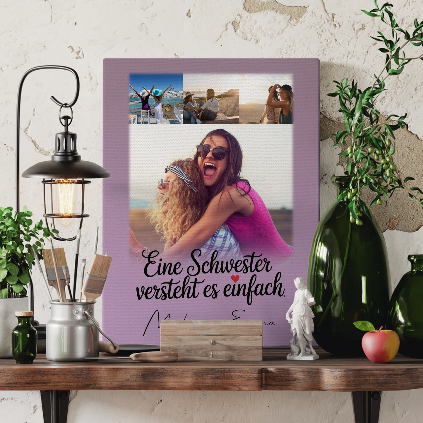 Personalisierte Leinwand Schwester mit 4 Fotos Eine Schwester versteht es Geschenk