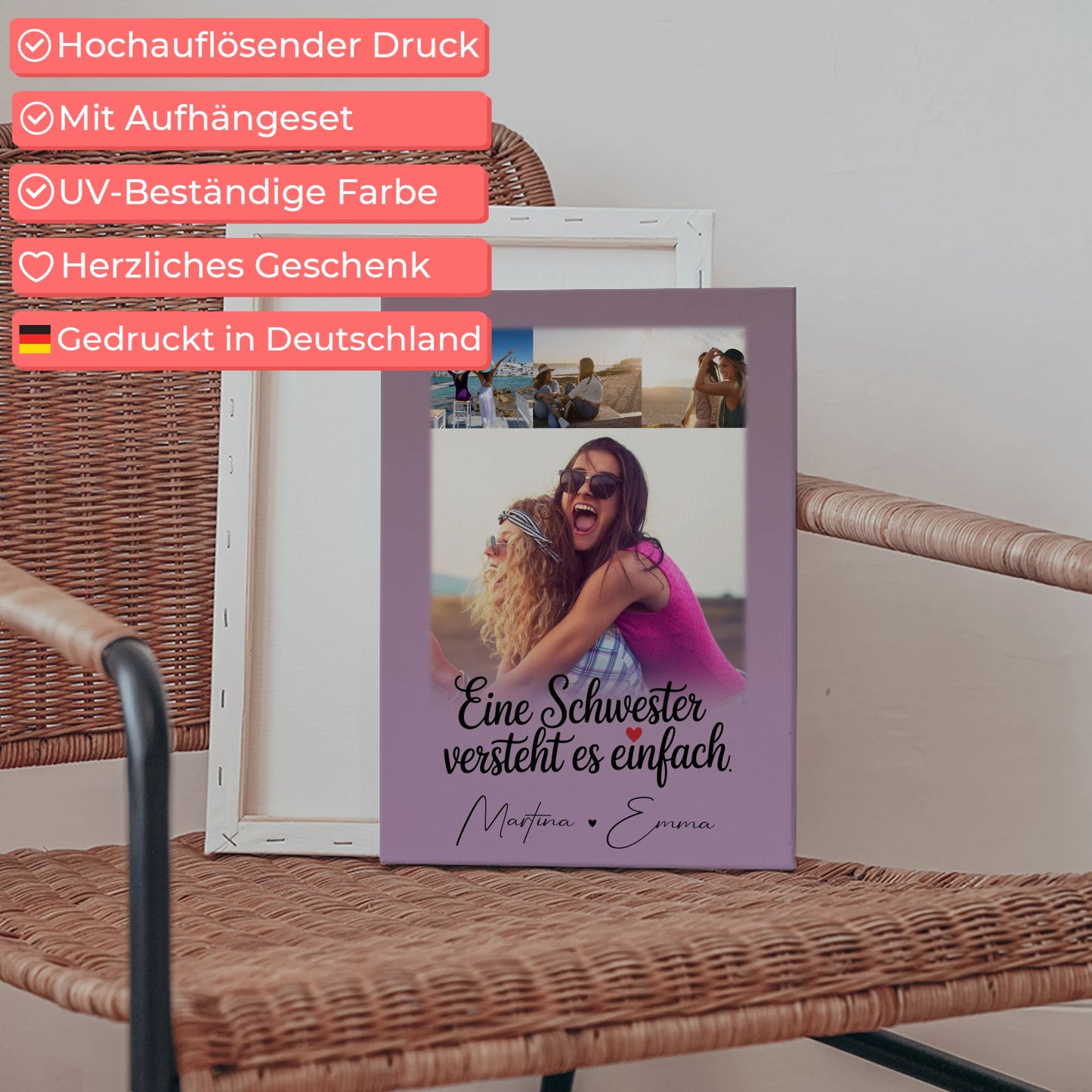 Personalisierte Leinwand Schwester mit 4 Fotos Eine Schwester versteht es Geschenk