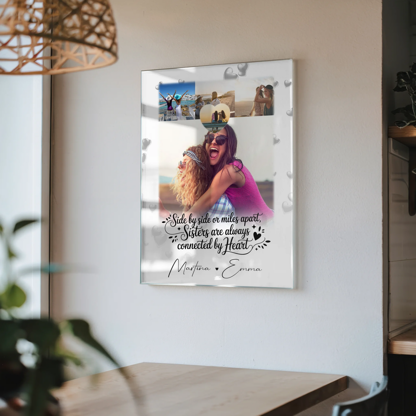 Personalisierte Foto Acrylglas 4 Fotos und 1 Kleines Herz Side by Side