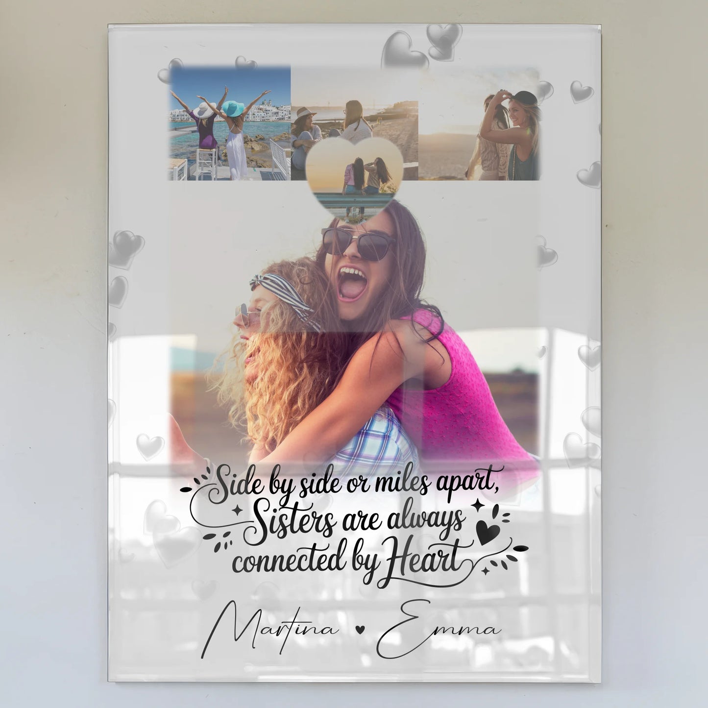 Personalisierte Foto Acrylglas 4 Fotos und 1 Kleines Herz Side by Side