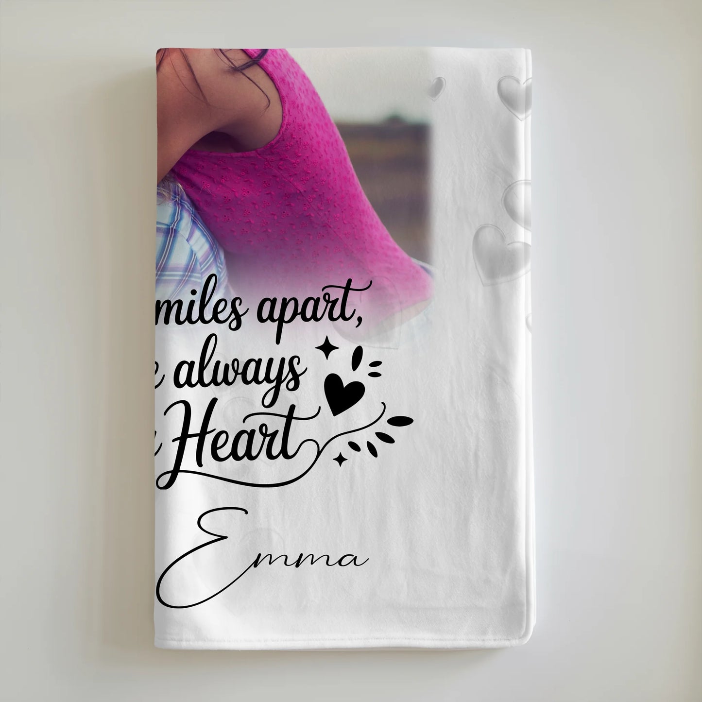 Personalisierte Decke Schwester mit 4 Fotos und kleinem Herz Side by Side 6