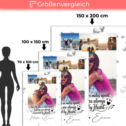 Personalisierte Decke Schwester mit 4 Fotos und kleinem Herz Side by Side 5