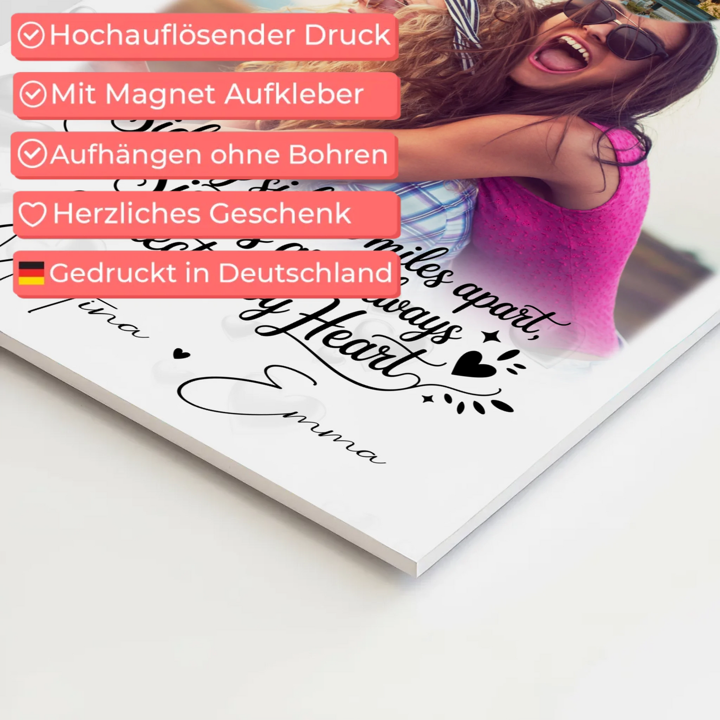 Personalisierte Fotoboard Magnet Wandbild mit 4 Fotos und Herz Side by Side 4