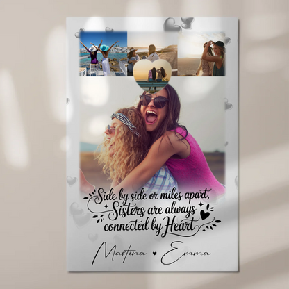 Personalisierte Fotoboard Magnet Wandbild mit 4 Fotos und Herz Side by Side