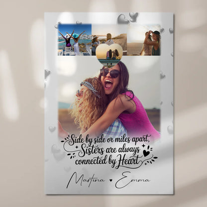 Personalisierte Fotoboard Magnet Wandbild mit 4 Fotos und Herz Side by Side