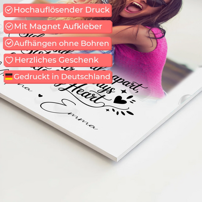 Personalisierte Fotoboard Magnet Wandbild mit 4 Fotos und Herz Side by Side