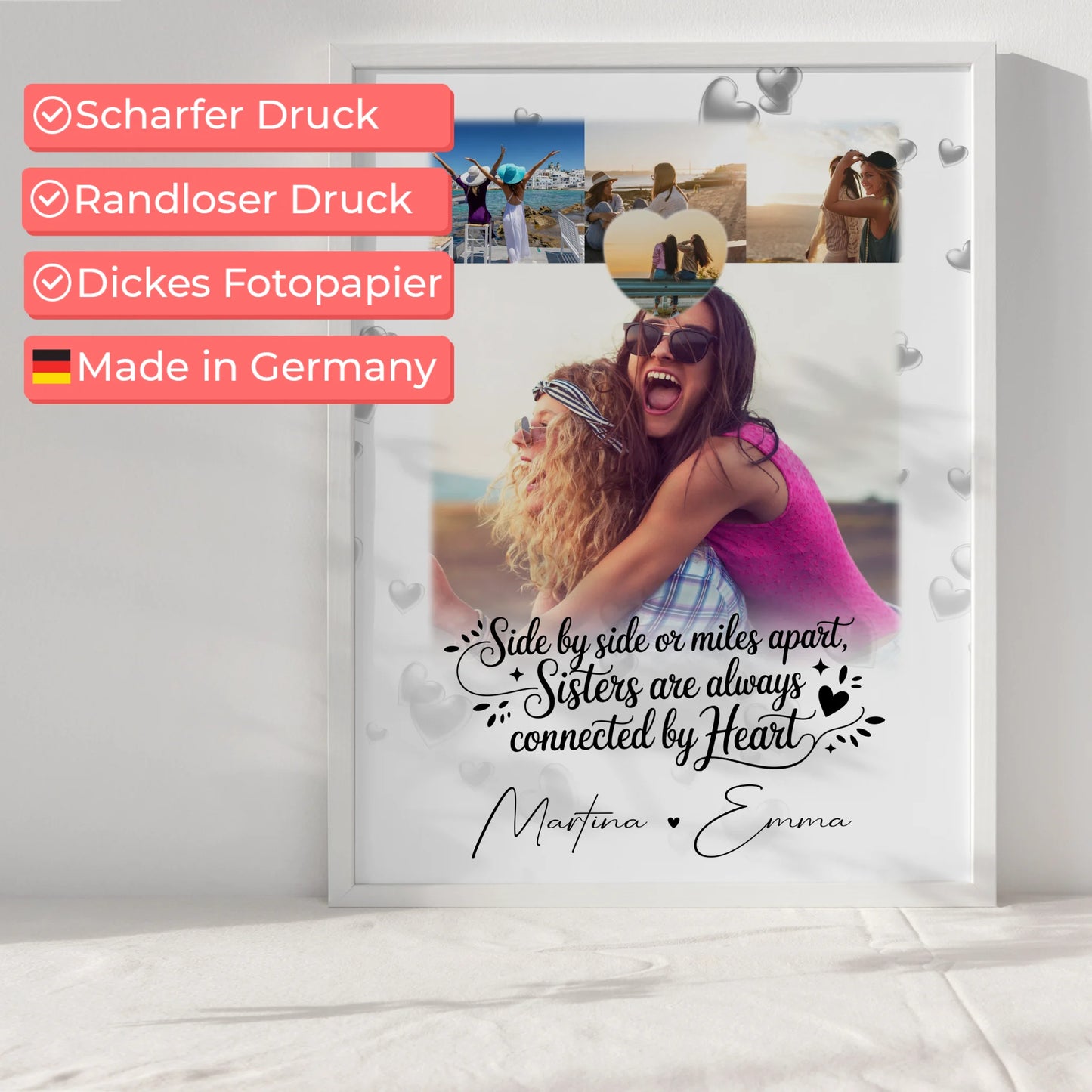 Schwester Poster Personalisiert 4 Fotos und Herz Foto Side by side