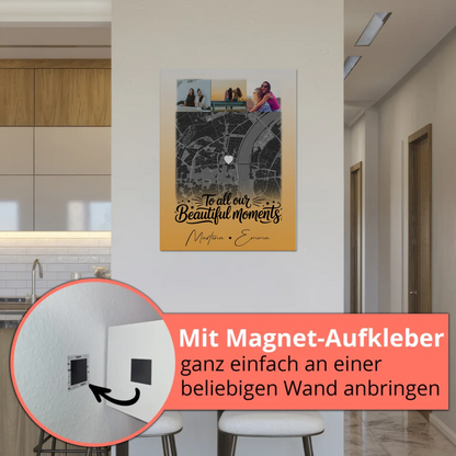 Personalisierbares Fotoboard Poster Magnetisch mit 4 Fotos und Karte für individuelle Geschenke