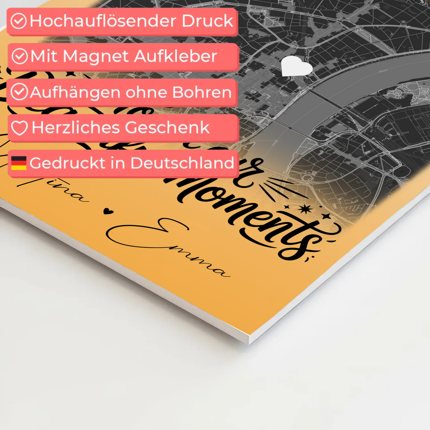 Personalisierbares Fotoboard Poster Magnetisch mit 4 Fotos und Karte für individuelle Geschenke 4