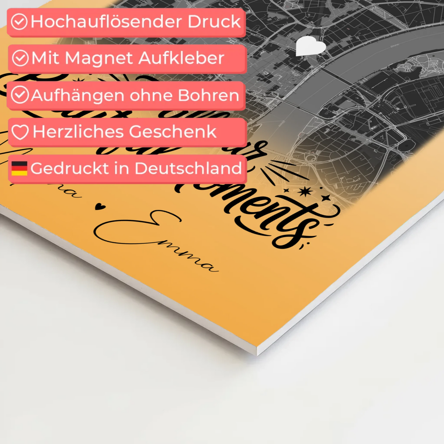 Personalisierbares Fotoboard Poster Magnetisch mit 4 Fotos und Karte für individuelle Geschenke 10