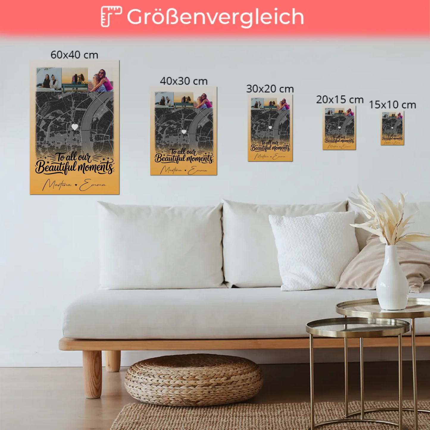 Personalisierbares Fotoboard Poster Magnetisch mit 4 Fotos und Karte für individuelle Geschenke 6