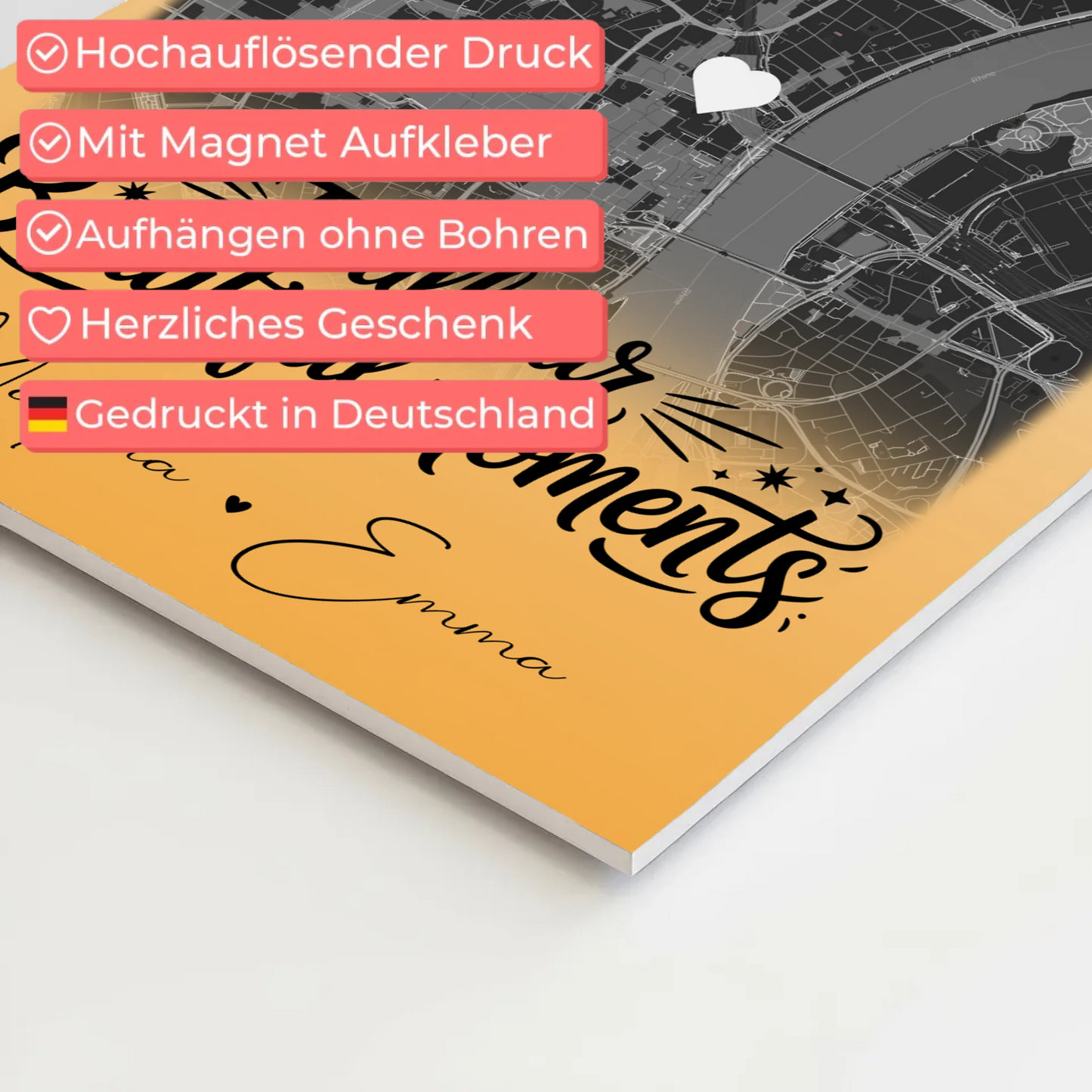 Personalisierbares Fotoboard Poster Magnetisch mit 4 Fotos und Karte für individuelle Geschenke