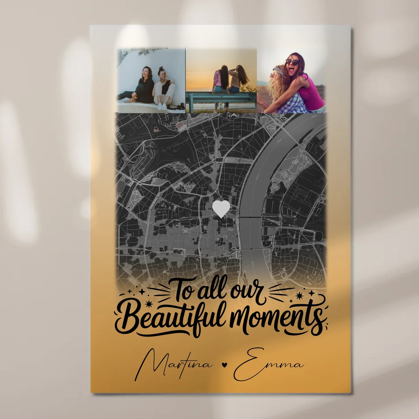 Personalisierbares Fotoboard Poster Magnetisch mit 4 Fotos und Karte für individuelle Geschenke