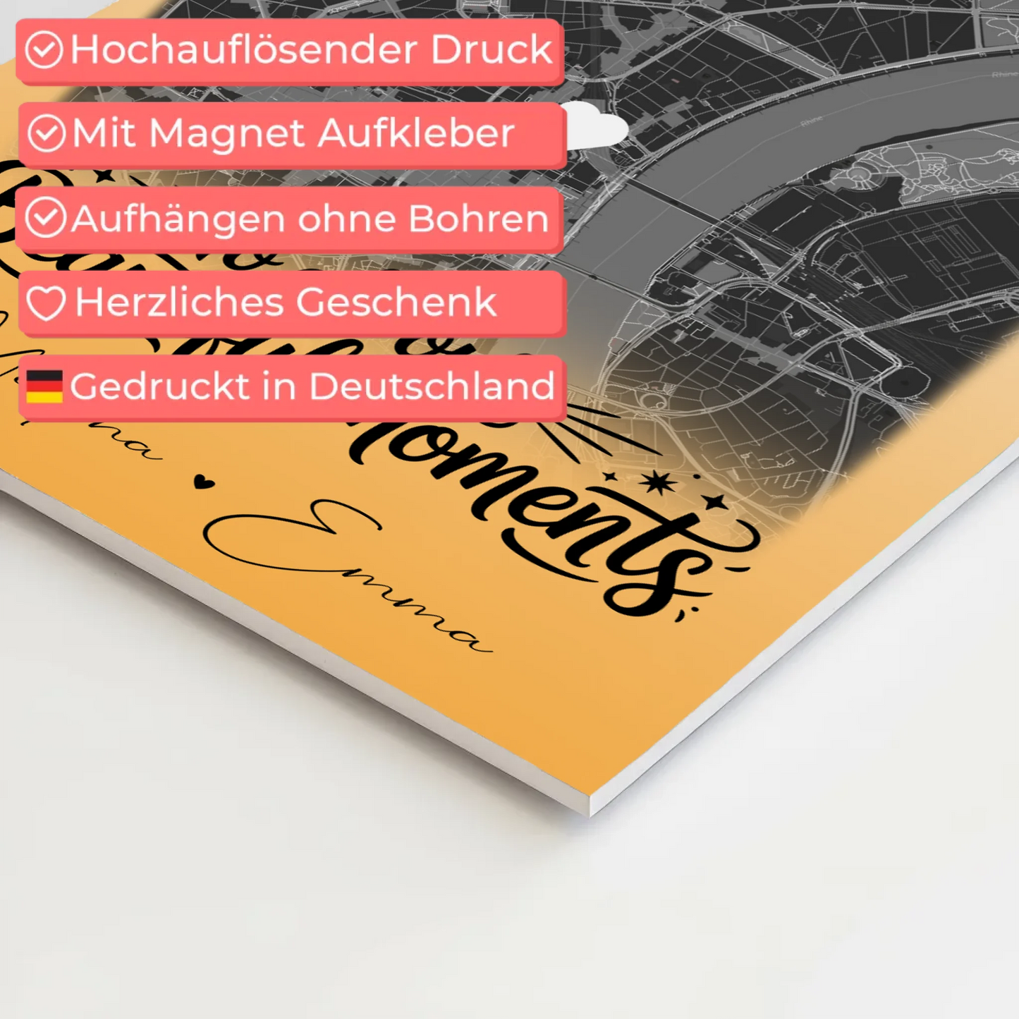 Personalisierbares Fotoboard Poster Magnetisch mit 4 Fotos und Karte für individuelle Geschenke