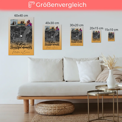 Personalisierbares Fotoboard Poster Magnetisch mit 4 Fotos und Karte für individuelle Geschenke
