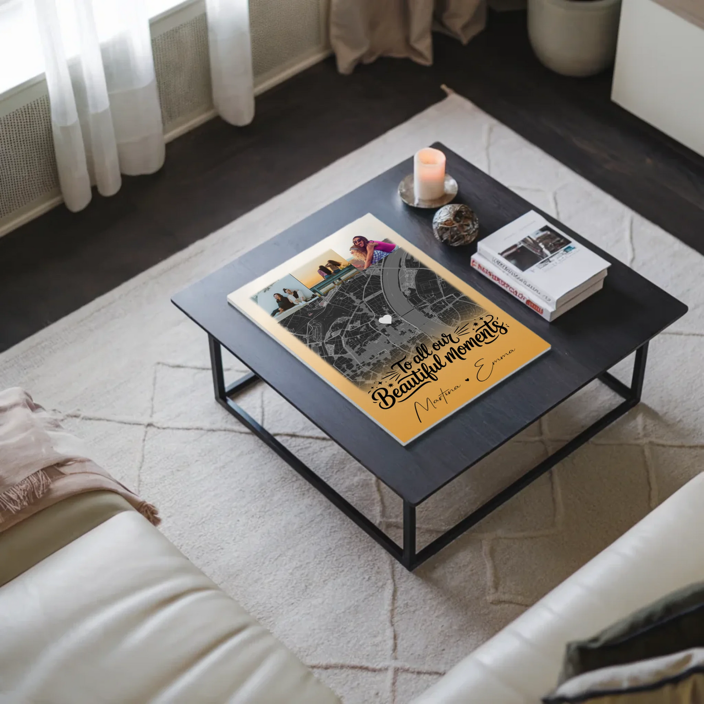 Personalisierbares Fotoboard Poster Magnetisch mit 4 Fotos und Karte für individuelle Geschenke