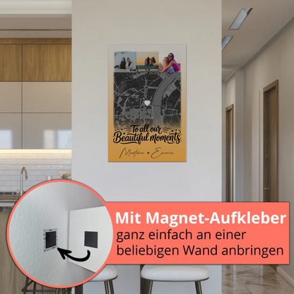 Personalisierbares Fotoboard Poster Magnetisch mit 4 Fotos und Karte für individuelle Geschenke