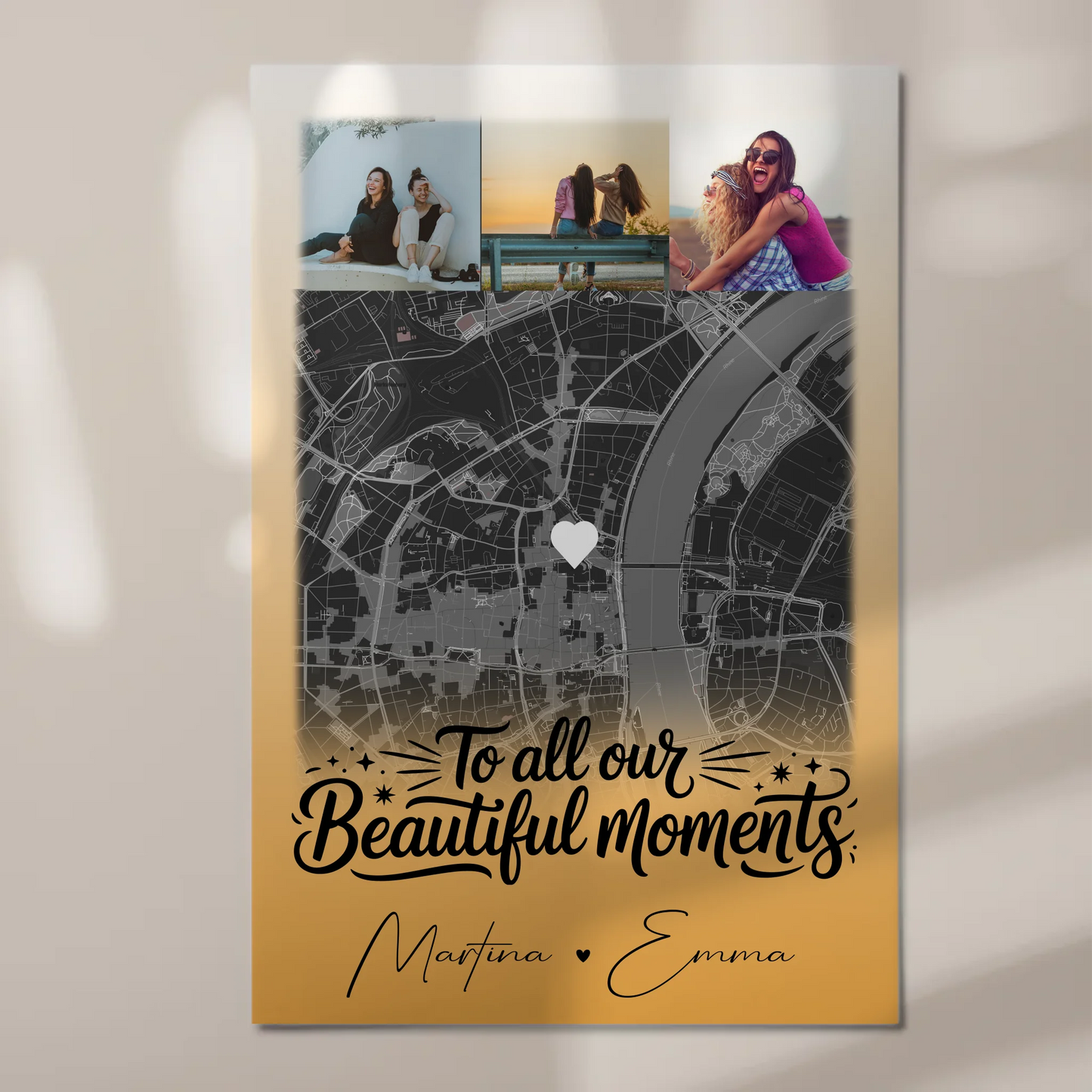 Personalisierbares Fotoboard Poster Magnetisch mit 4 Fotos und Karte für individuelle Geschenke